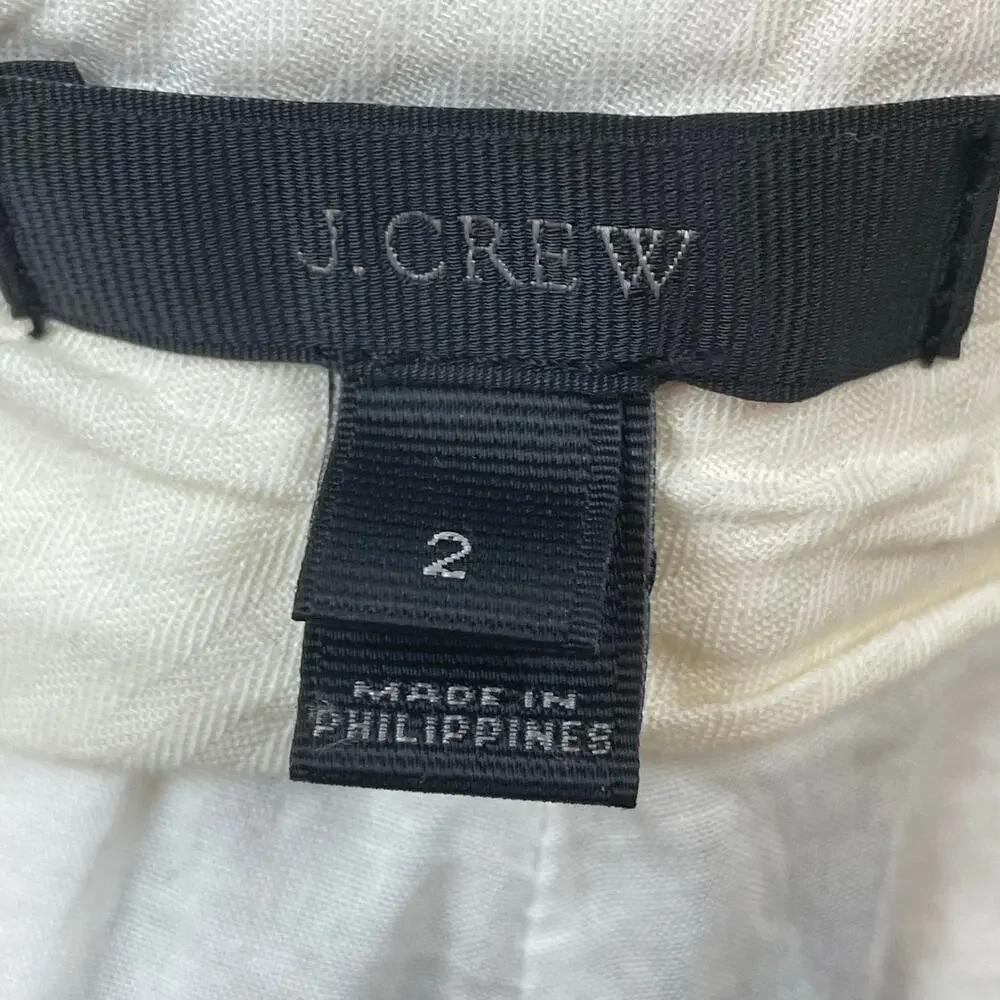 J Crew Linen Pants Womens 2 Ivory Tropical Leaf Print Cropped Lined Resort